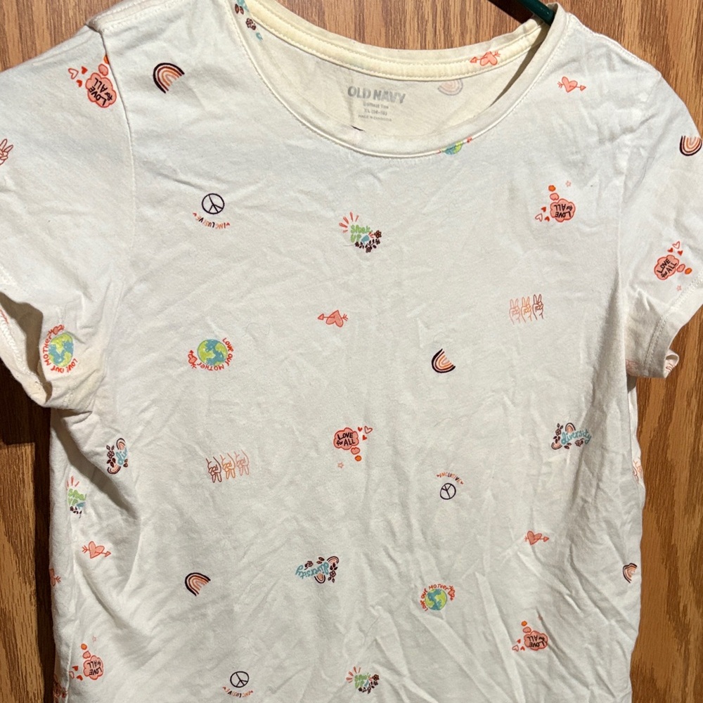 Old Navy Cream T-Shirt with Colorful Graphics